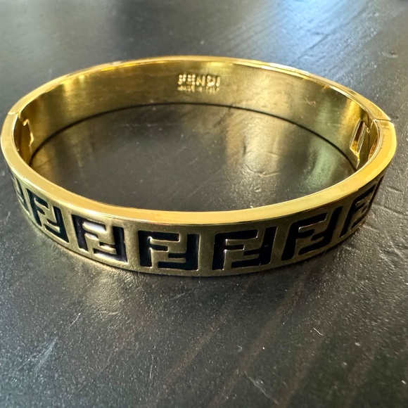 Fendi FF Forever Gold-Tone Black Enamel M Bangle - Picture 8 of 12
